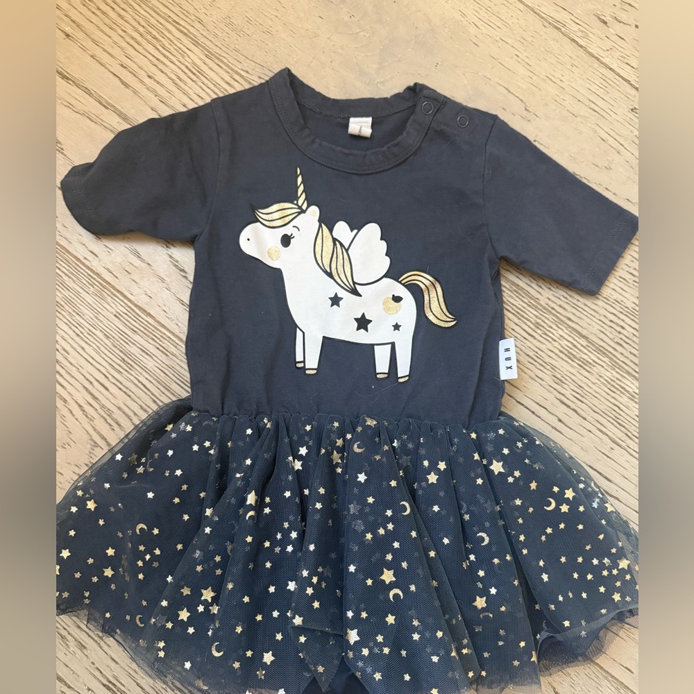 Huxbaby Navy Unicorn Dress with Gold Accents